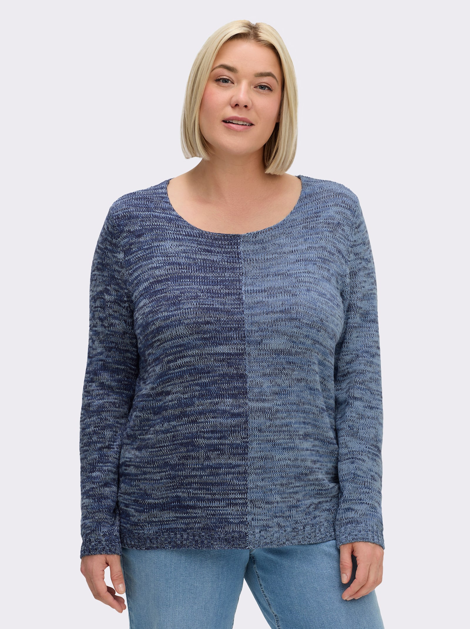 Langarm-Pullover im 2-farbigen Melange-Strick - marine-eisblau-meliert