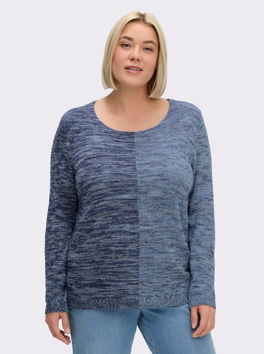 Langarm-Pullover im 2-farbigen Melange-Strick - marine-eisblau-meliert