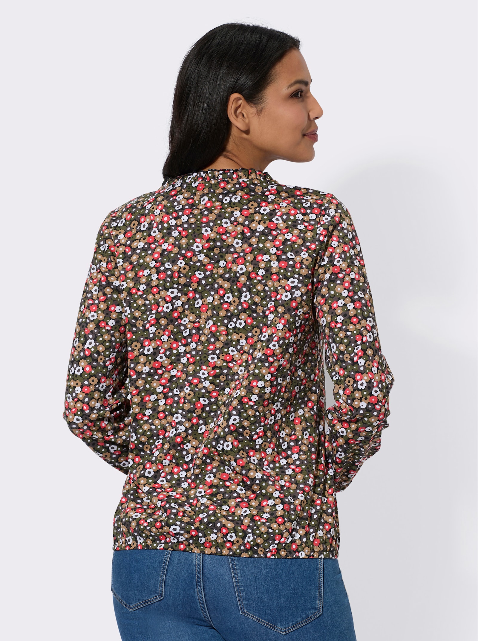 Tričko s dlouhým rukávem z čisté bavlny - grepová-olivová-potisk