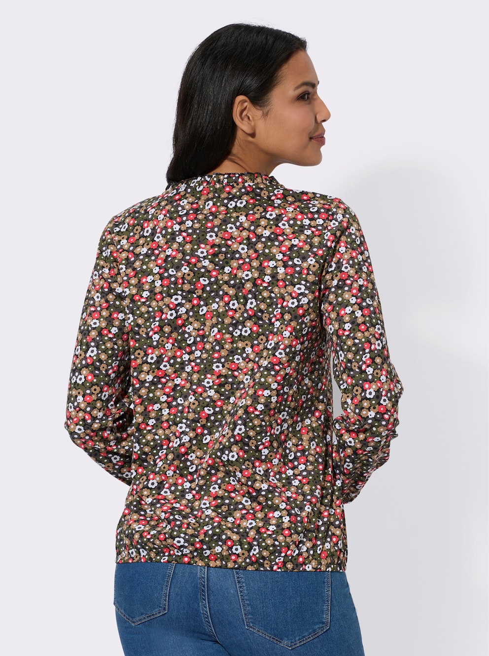 Shirt met lange mouwen en bloemenpatroon in marine/champagne bedrukt