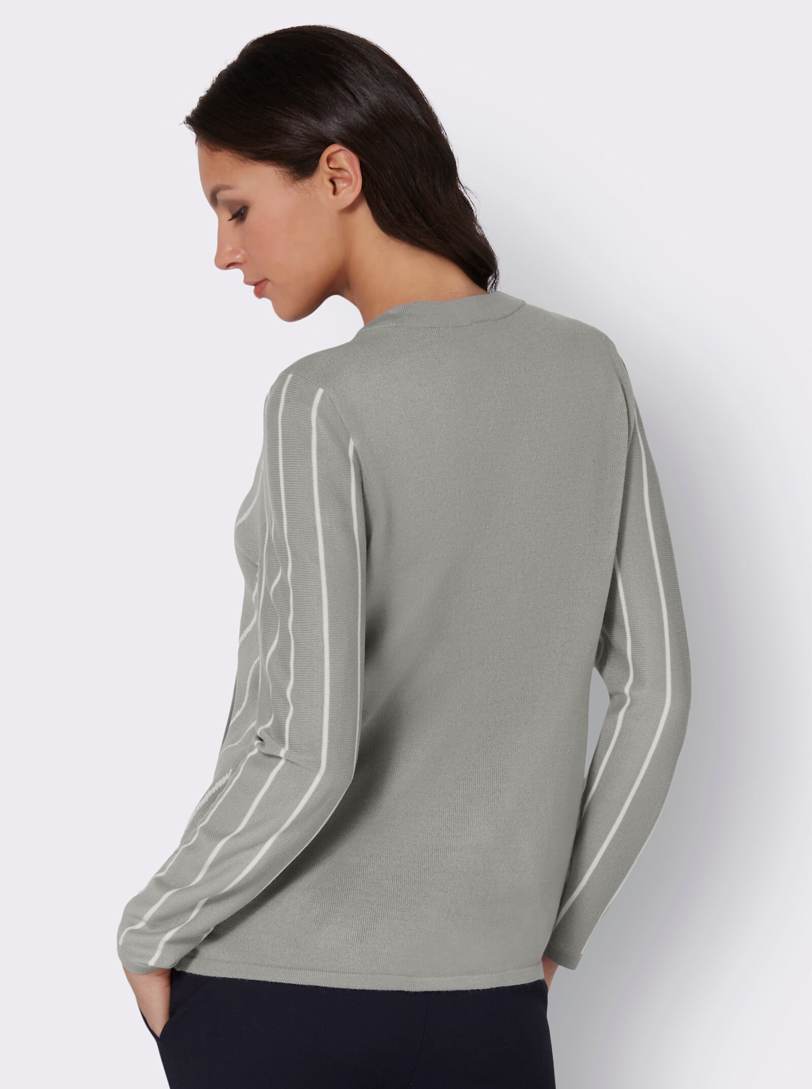 V-Ausschnitt-Pullover mit Jacquard-Muster - steingrau-ecru-gemustert