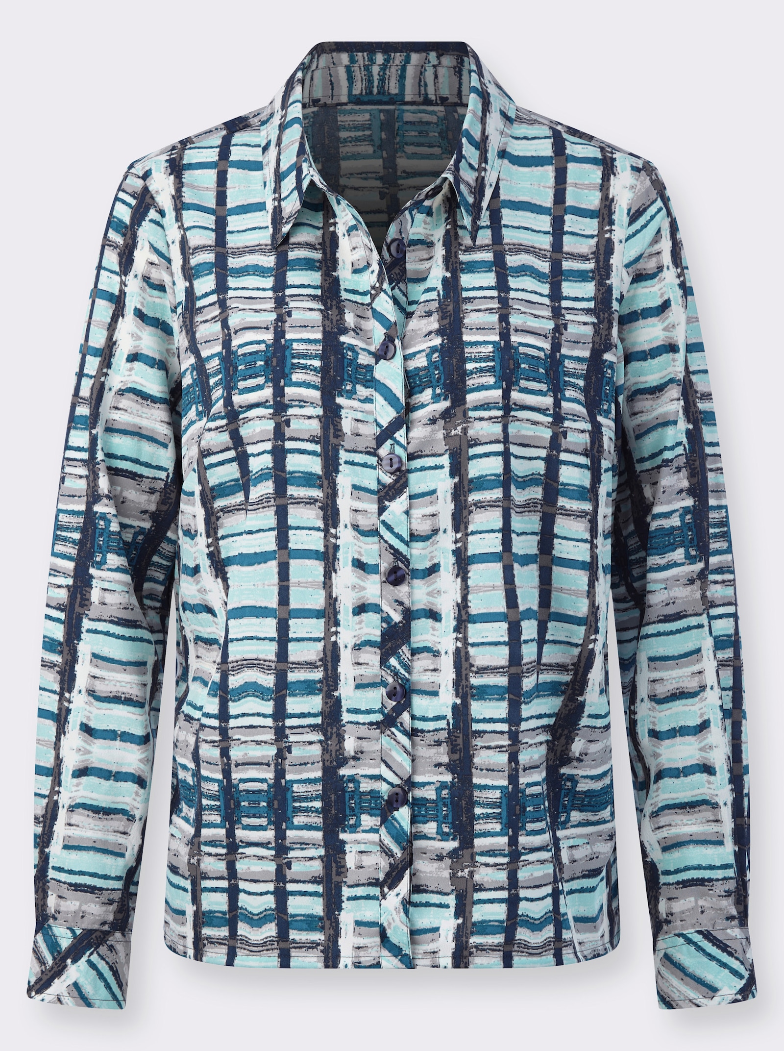 Blouse met lange mouwen en overhemdkraag - kalkmint/donkerblauw bedrukt