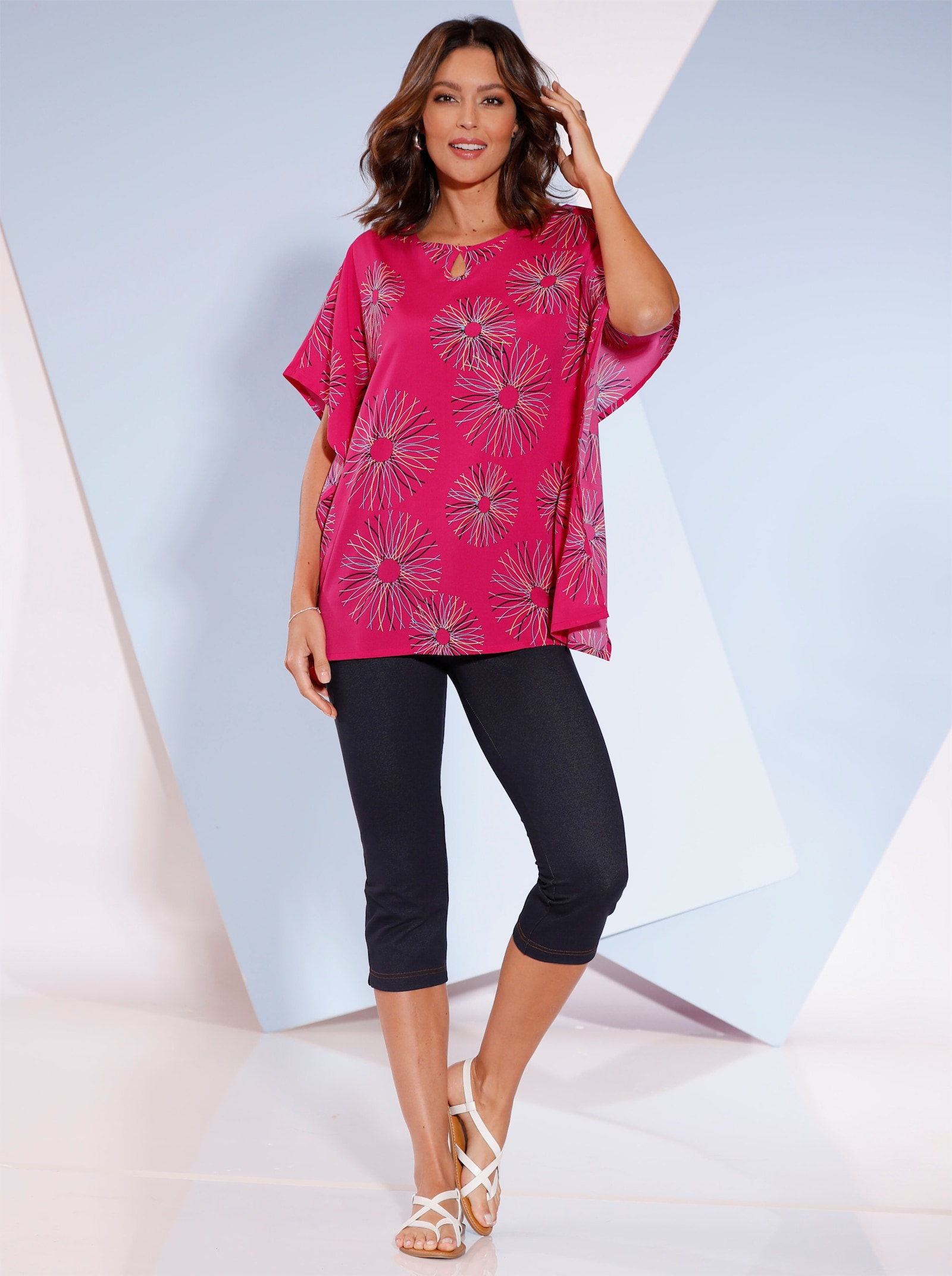 Blúzka, krátke netopierie rukávy - ružová potlač