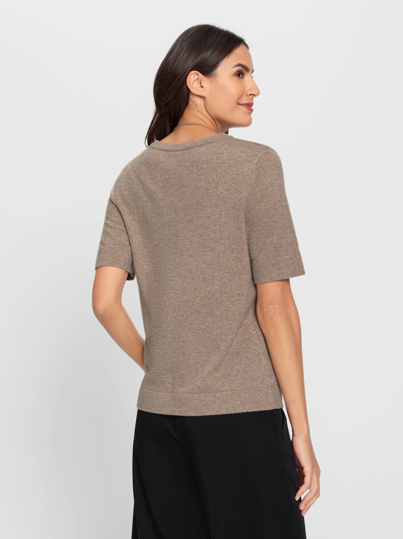 Kurzarmpullover mit Kaschmir-Anteil - sesam-meliert