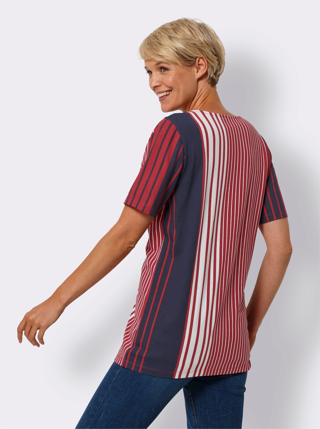 Lang shirt - rood/marine gestreept