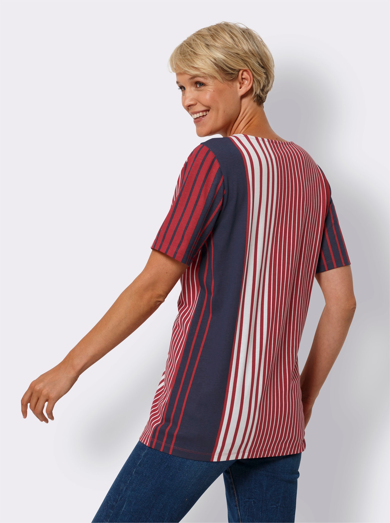 Lang shirt met verticaal streeppatroon - rood/marine gestreept
