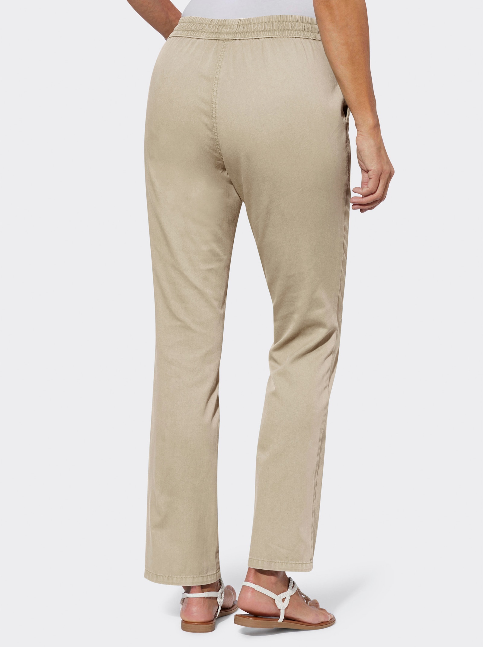 Comfortjeans met gesmokte band - zand