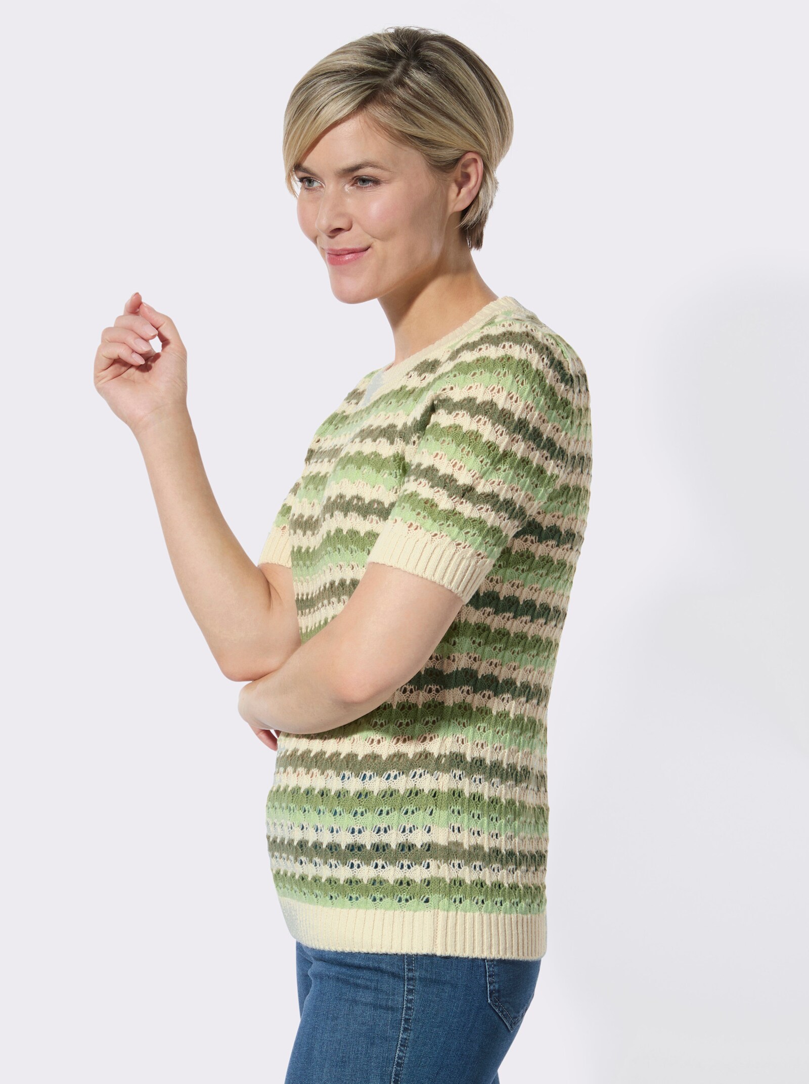 Ajourpullover mit Ringel-Muster - sand-khaki-geringelt