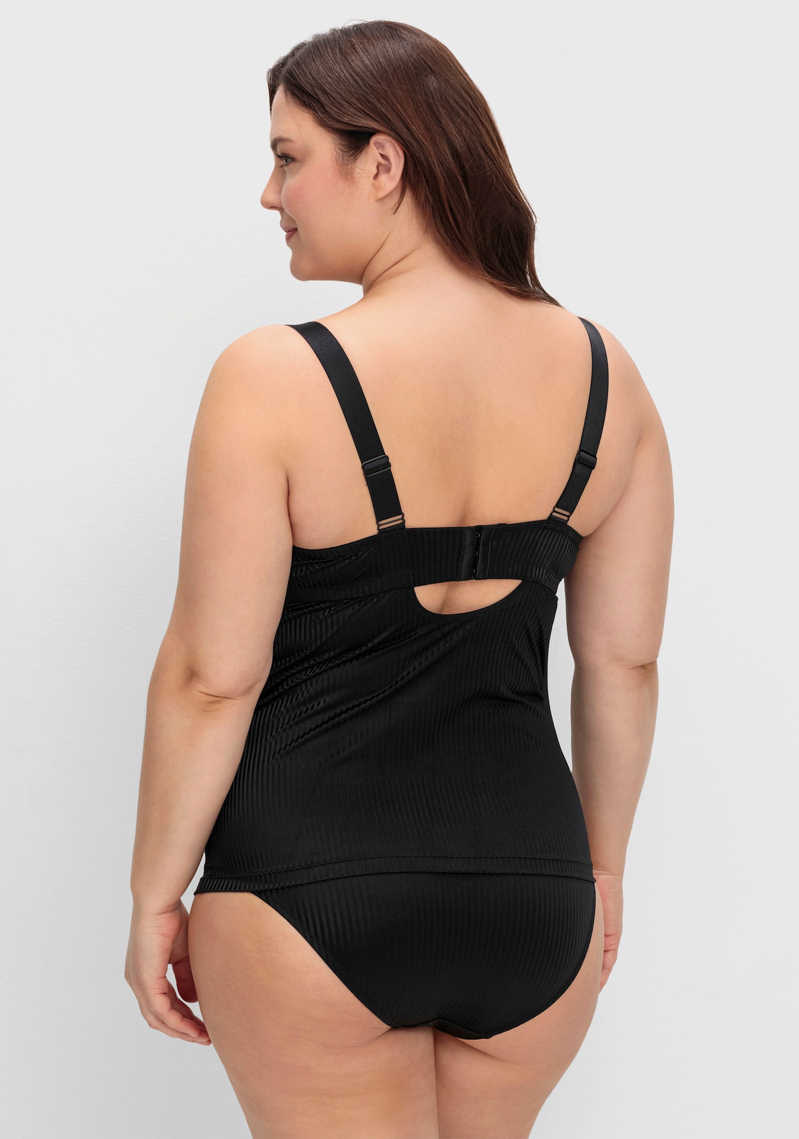 sheego BH-Hemd mit Spitzen-Cups und Streifen - schwarz