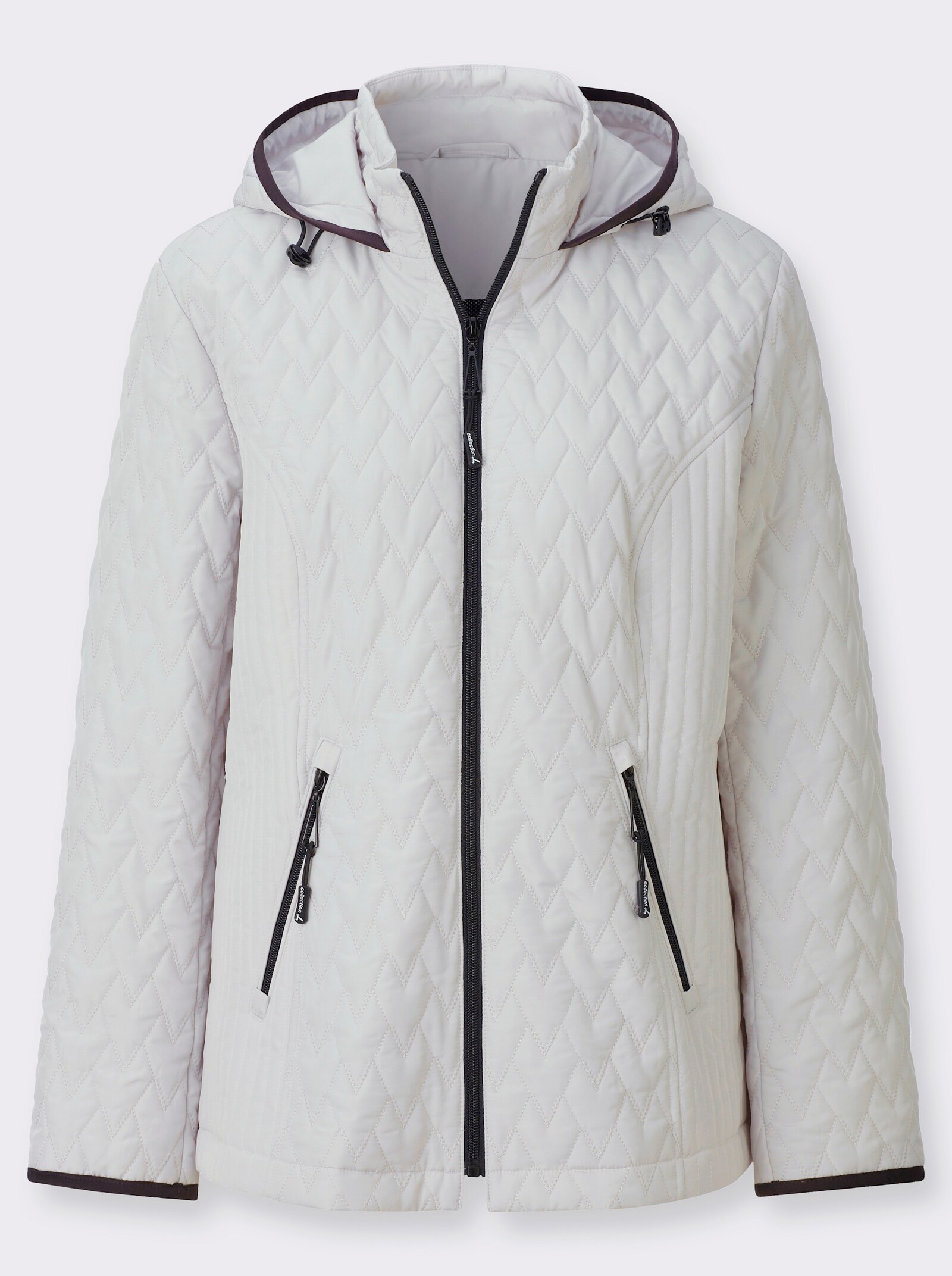 Steppjacke mit Kapuze und Stehkragen - hellgrau