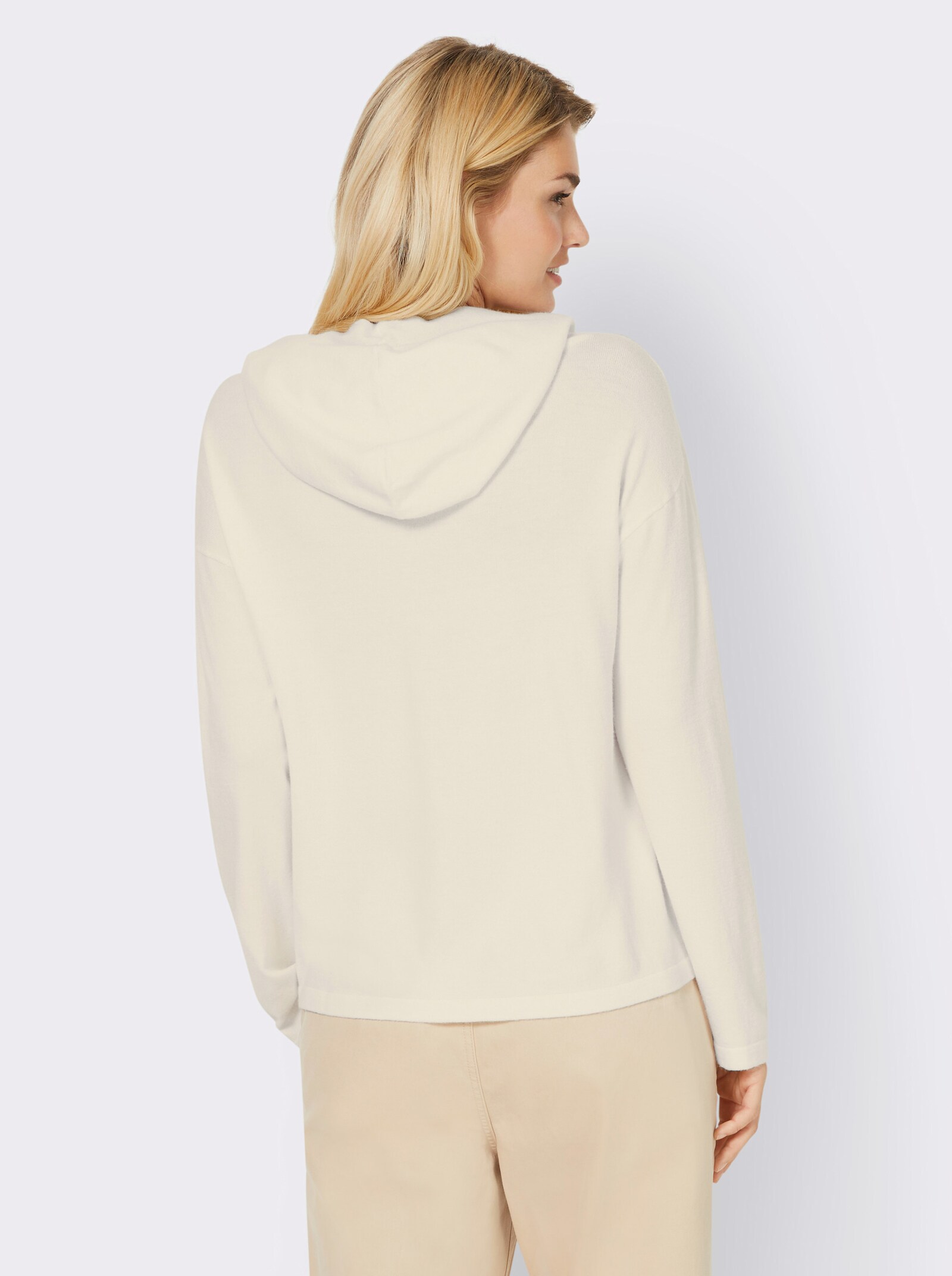 heine Kapuzenpullover mit Glitzersteinchen-Deko - ecru