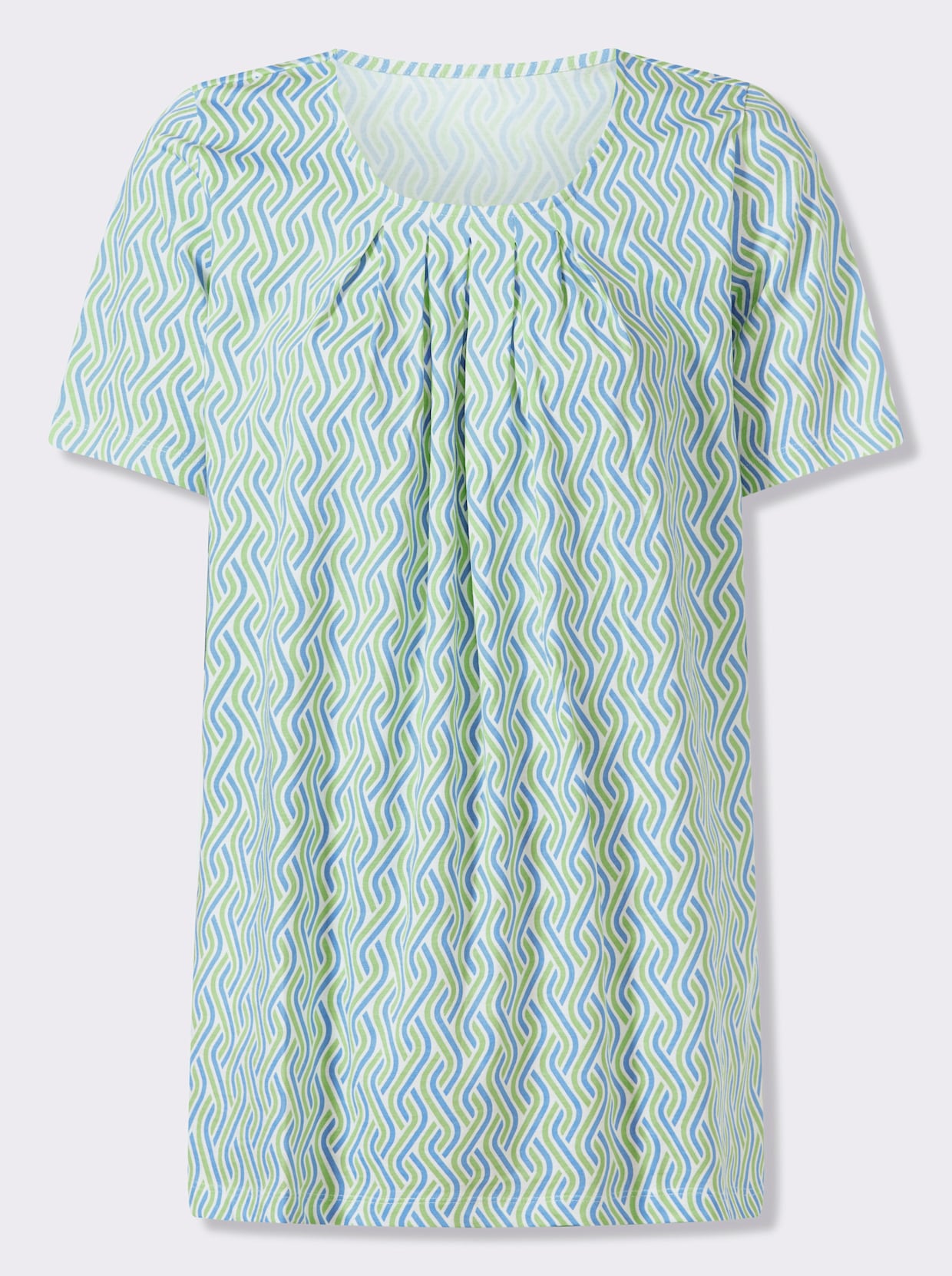 Longshirt in A-Linie - himmelblau-reseda-bedruckt