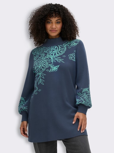 sheego by Joe Browns Longpullover mit Ajourmuster - dunkelblau-blaugrün-gemustert