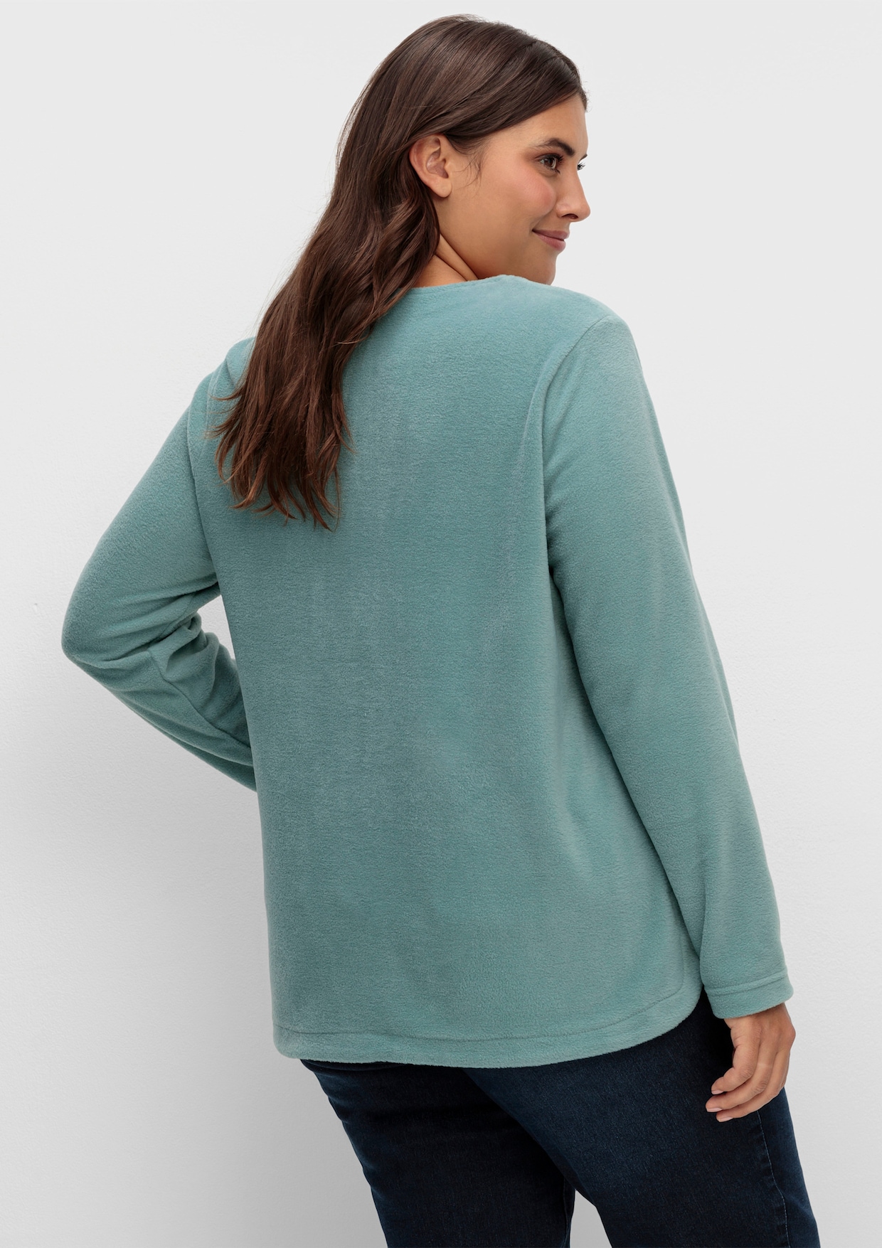 Fleeceshirt mit abgerundetem Saum - jade