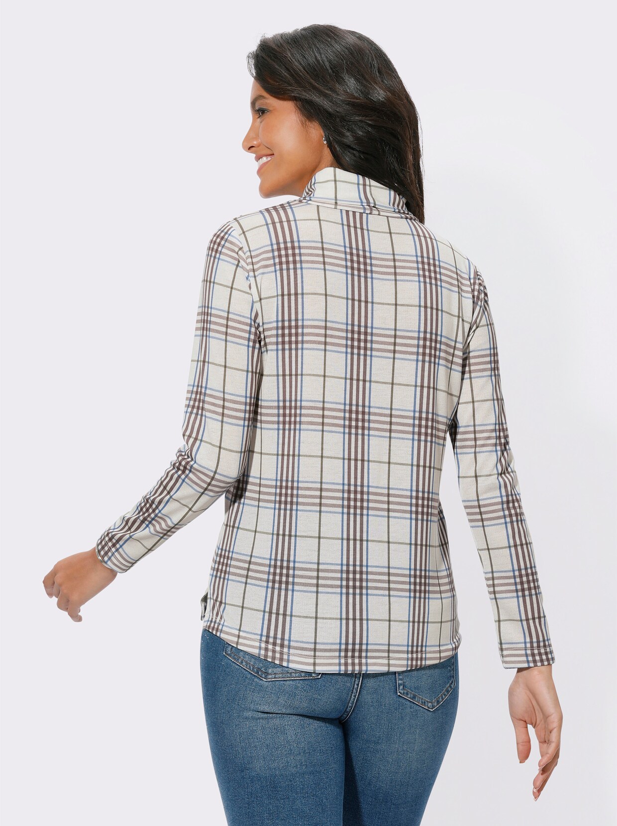 Langarmshirt - champagner-dunkeltaupe-kariert