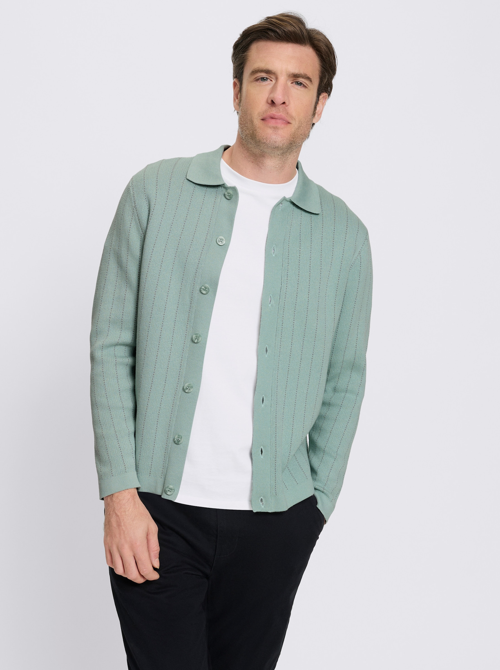 Marco Donati Strickjacke mit Jacquard-Muster, Baumwolle - kalkmint