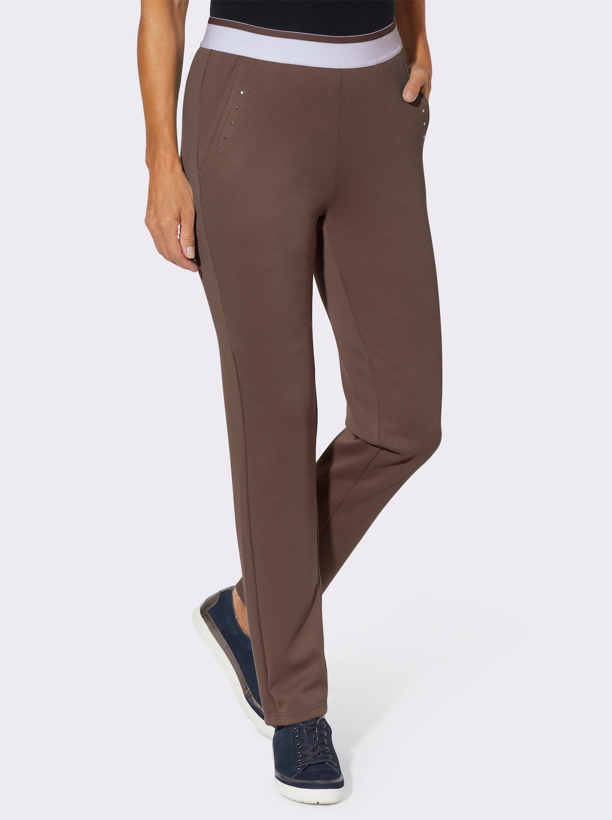 Sweatbroek met gestreepte comfortband rondom - chocolade