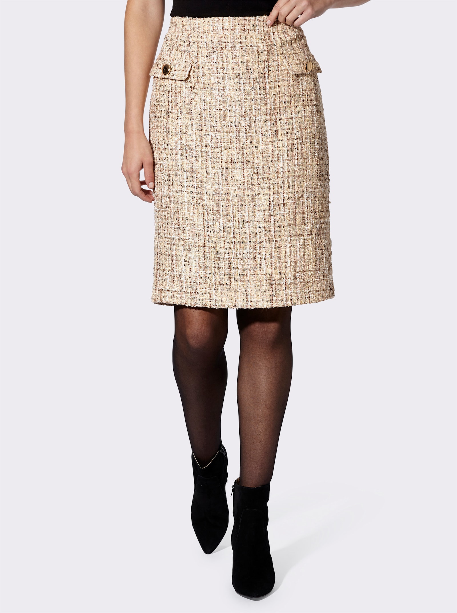 heine Jupe crayon en fil bouclé - couleur ivoire-sable à motifs