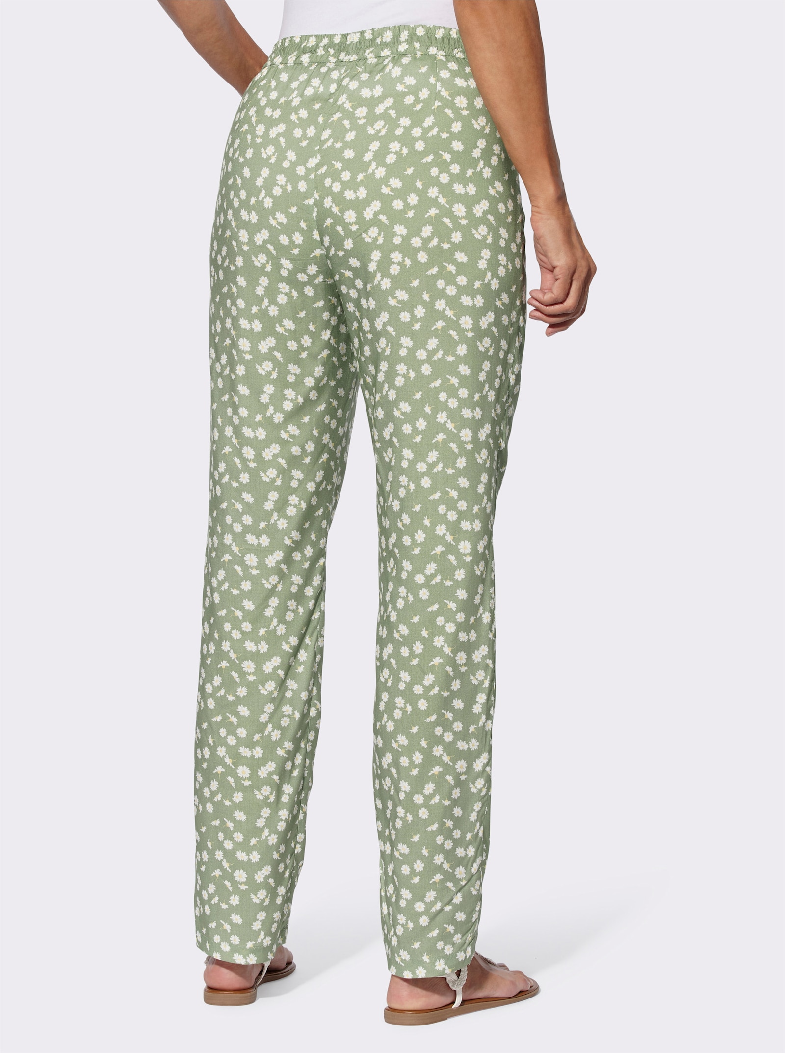 Schlupfhose im Blümchen-Dessin - eucalyptus-weiß-bedruckt