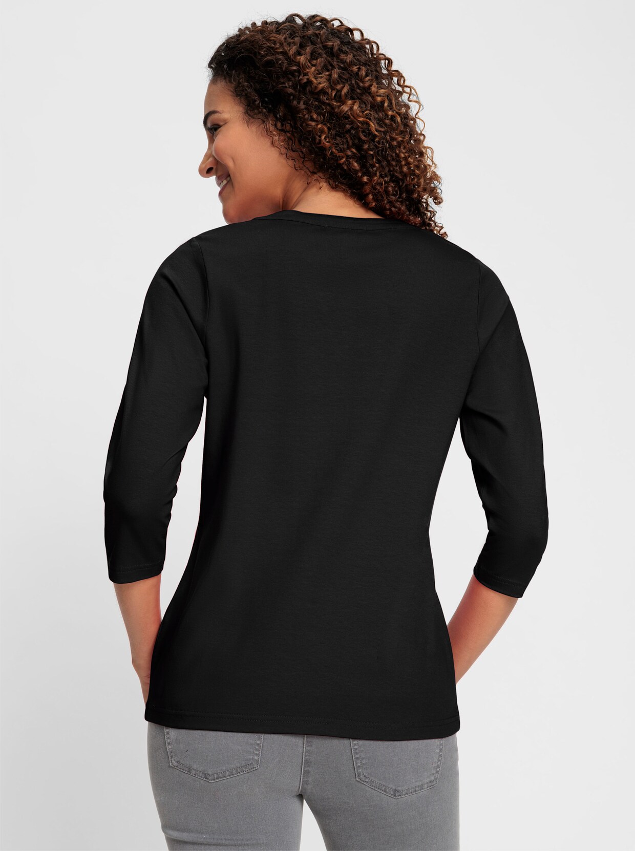 T-shirt à manches 3/4 avec V ouvert - noir