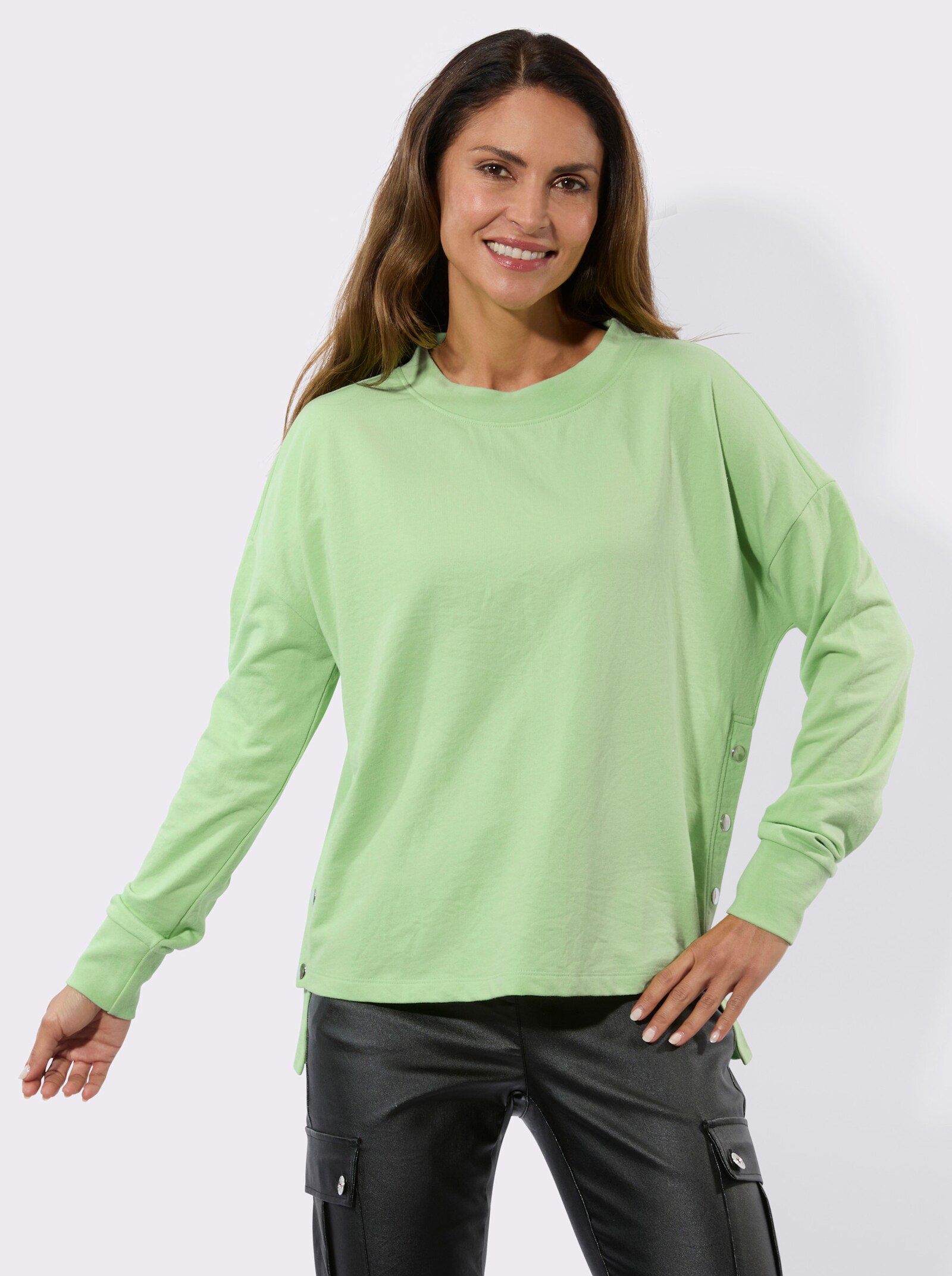Sweatshirt mit seitlicher Druckknopfleiste - reseda