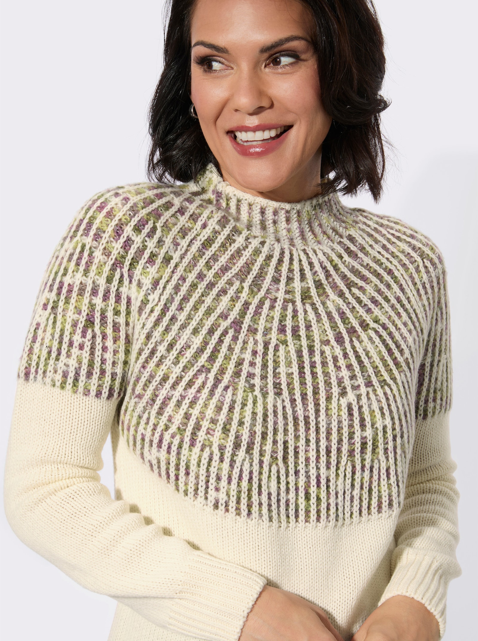 Norwegerpullover mit Rippabschlüssen - champagner-feige-gemustert