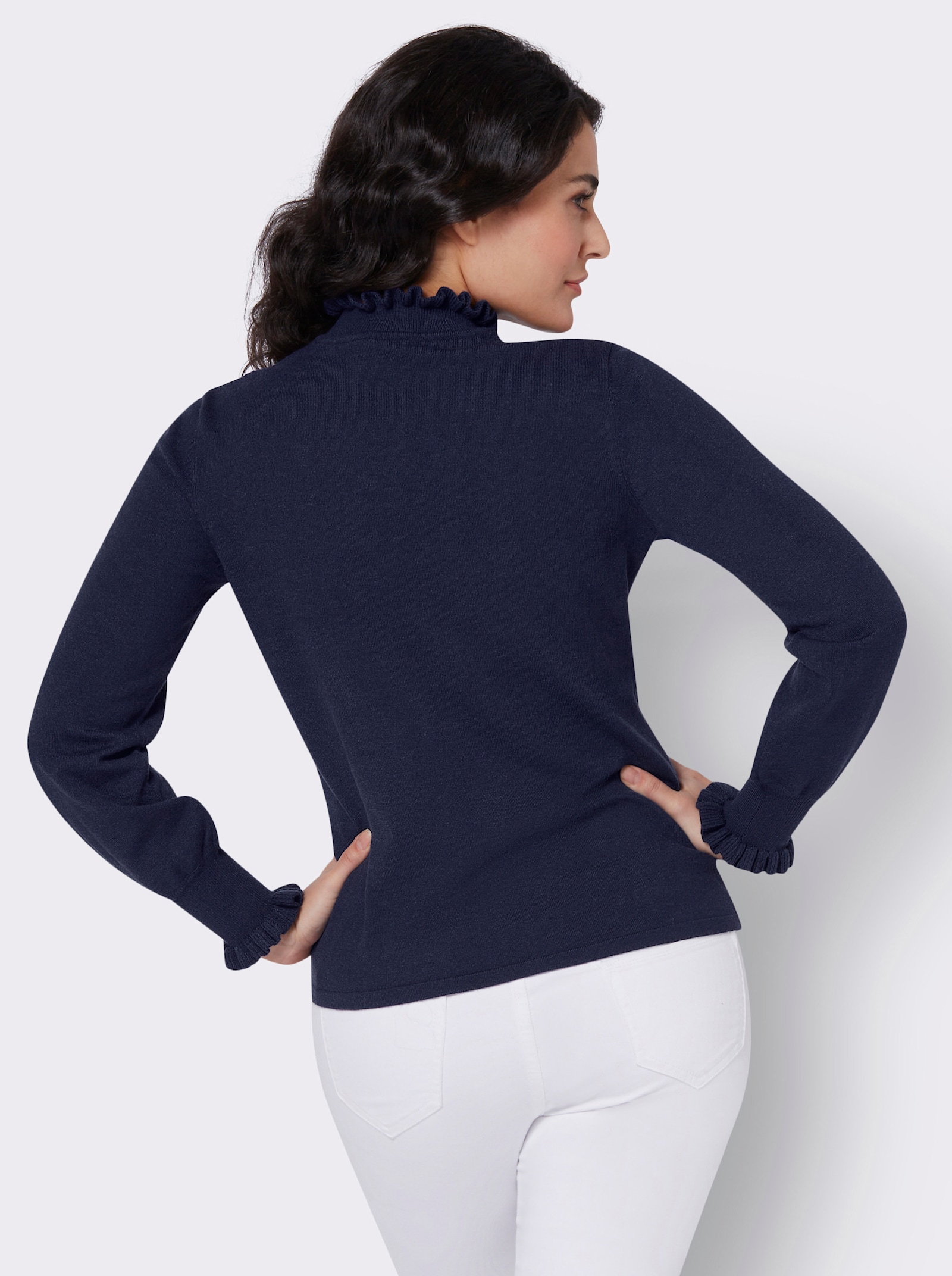  Stehkragenpullover mit Rüschen - marine