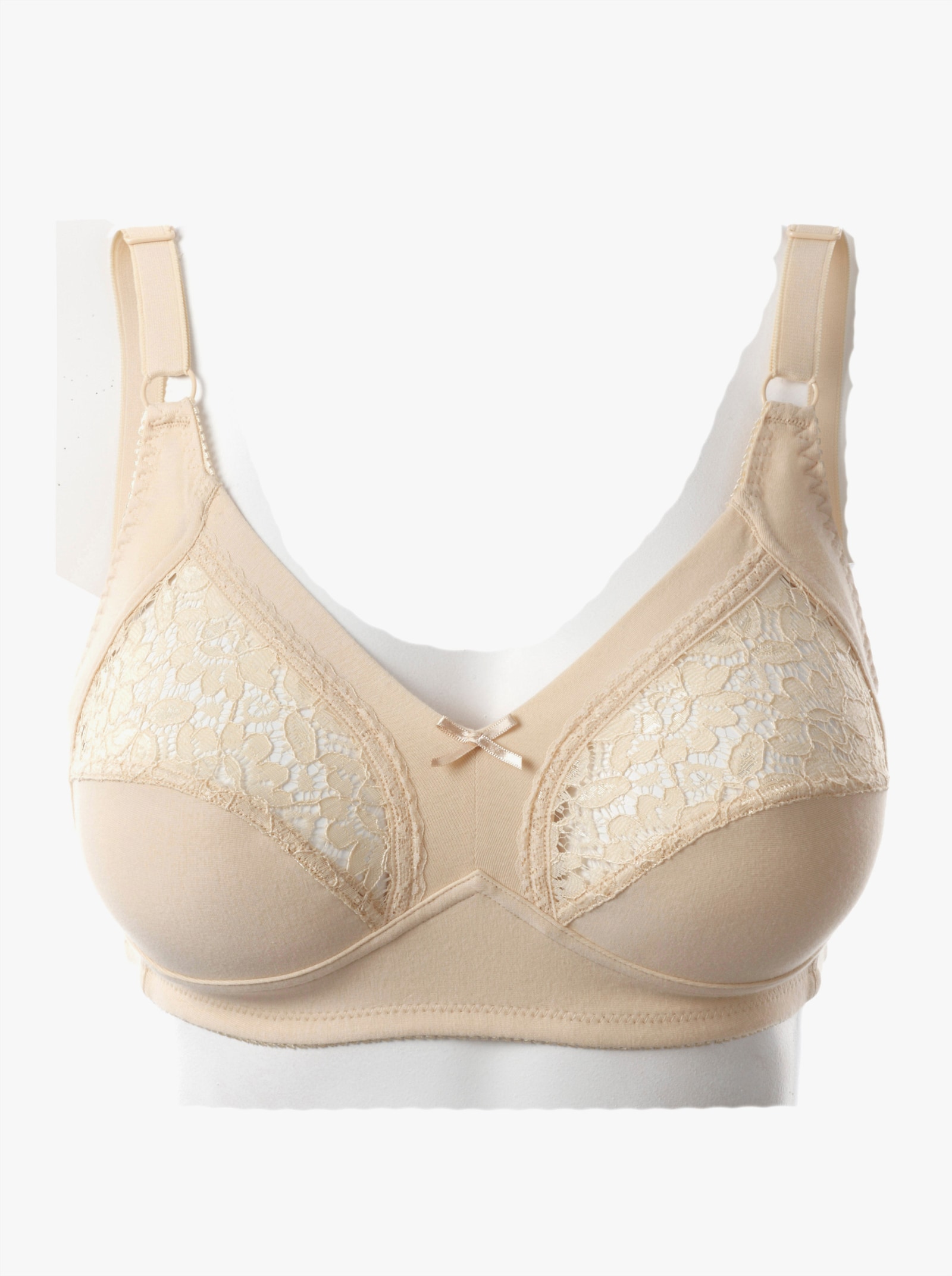 Naturana Podprsenka b.kostíc, vsádka-čipka hore - púdrová