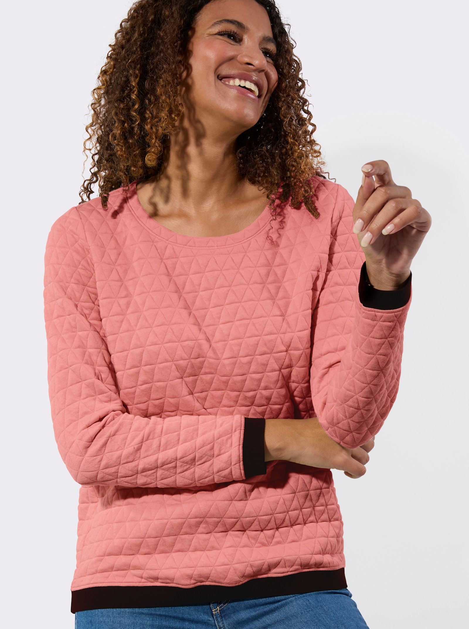 Rundhalsshirt im Jacquard-Muster - flamingo