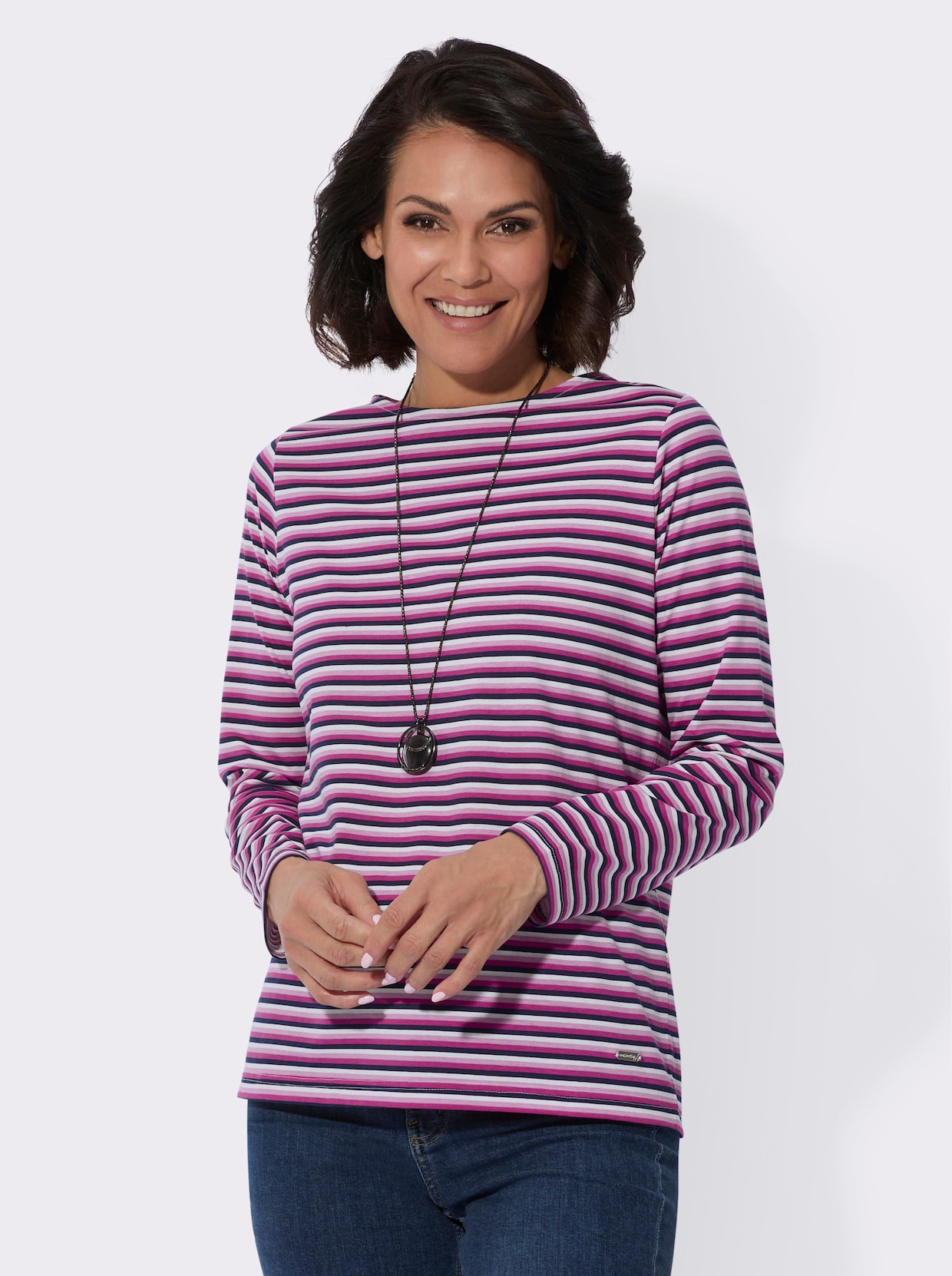 Langarmshirt - magenta-marine-geringelt