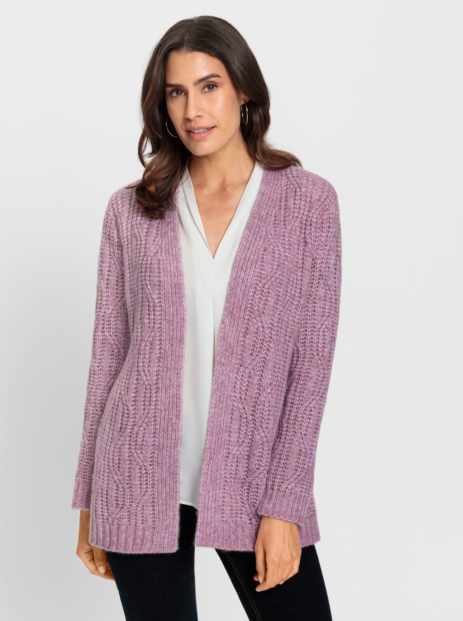 Strickjacke in offener Longform - orchidee-meliert