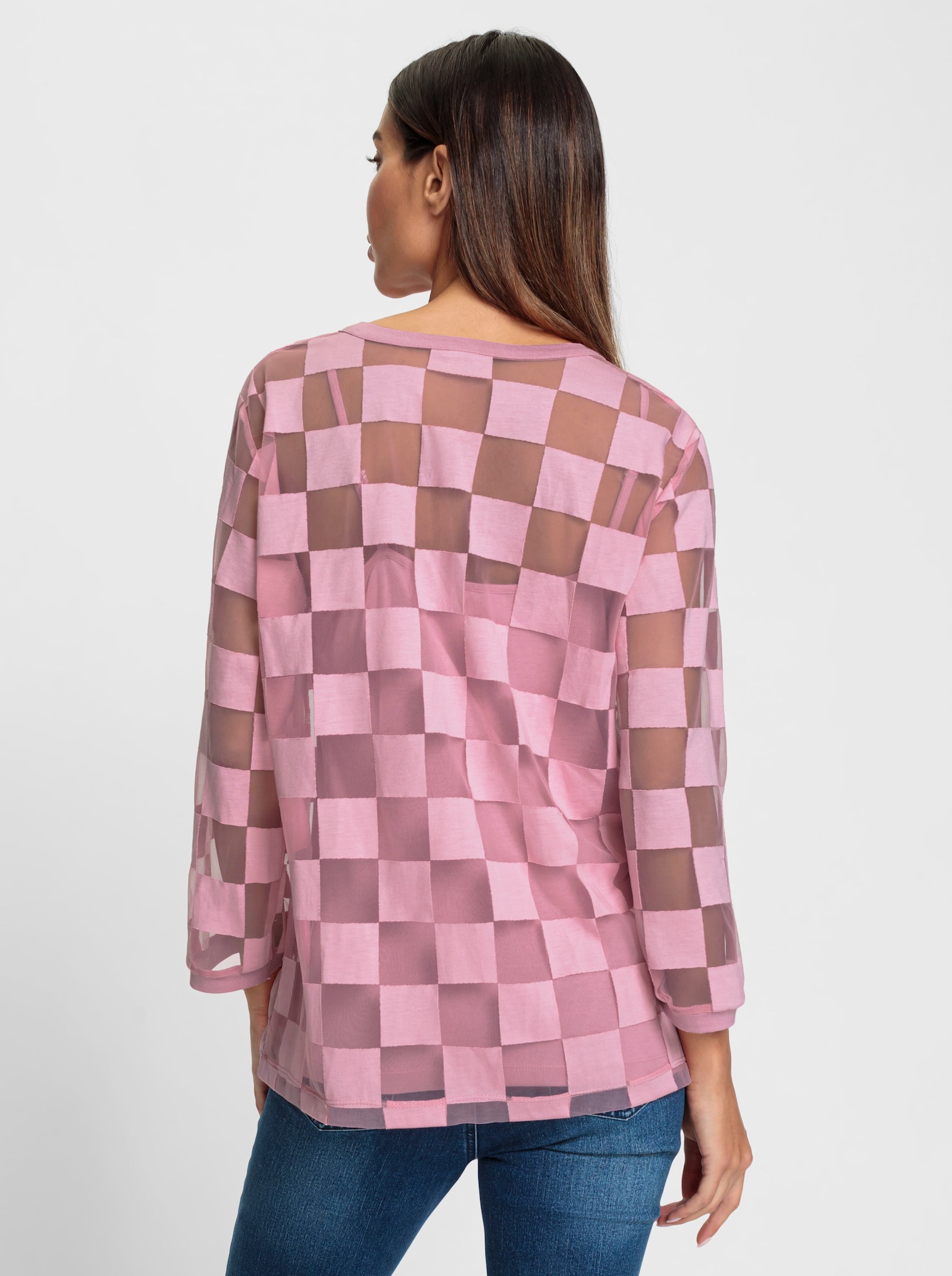 heine 3/4-Arm-Shirt mit Ausbrenner-Optik - altrosa-kariert