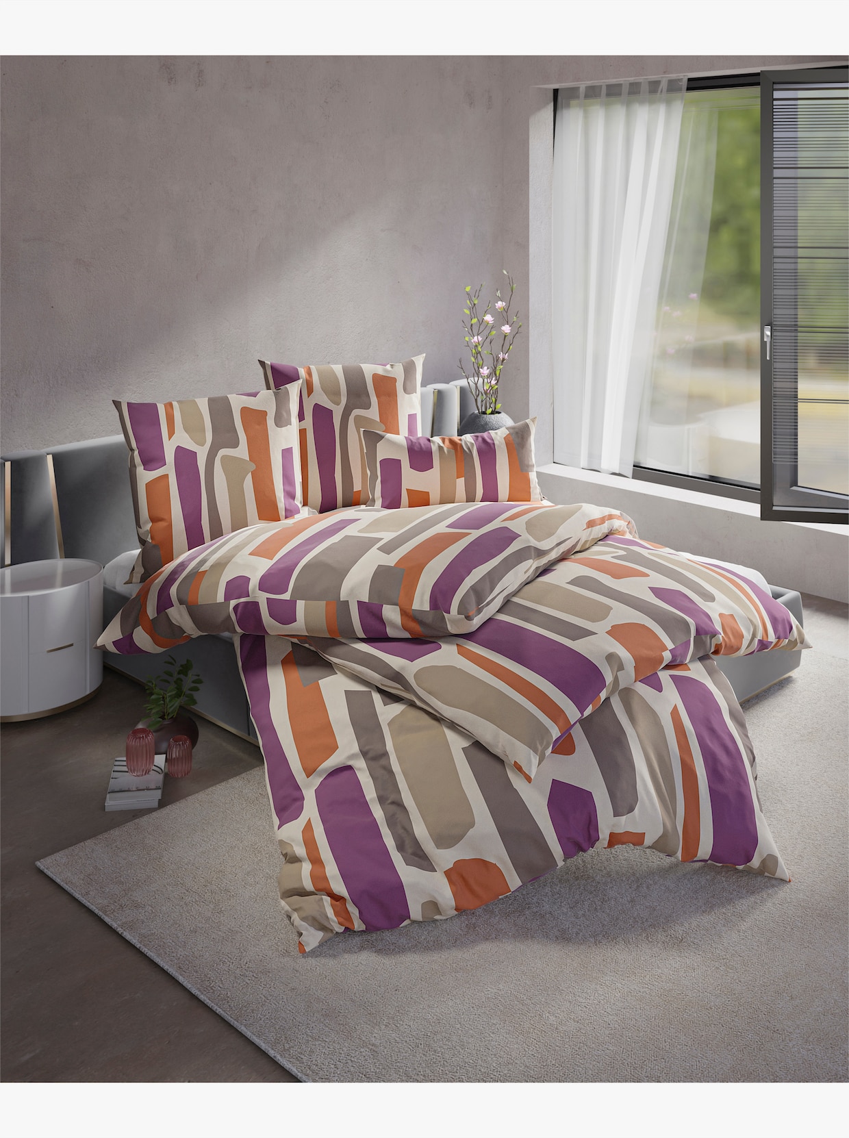 wäschepur Bettwäsche - champagner-violett-bedruckt