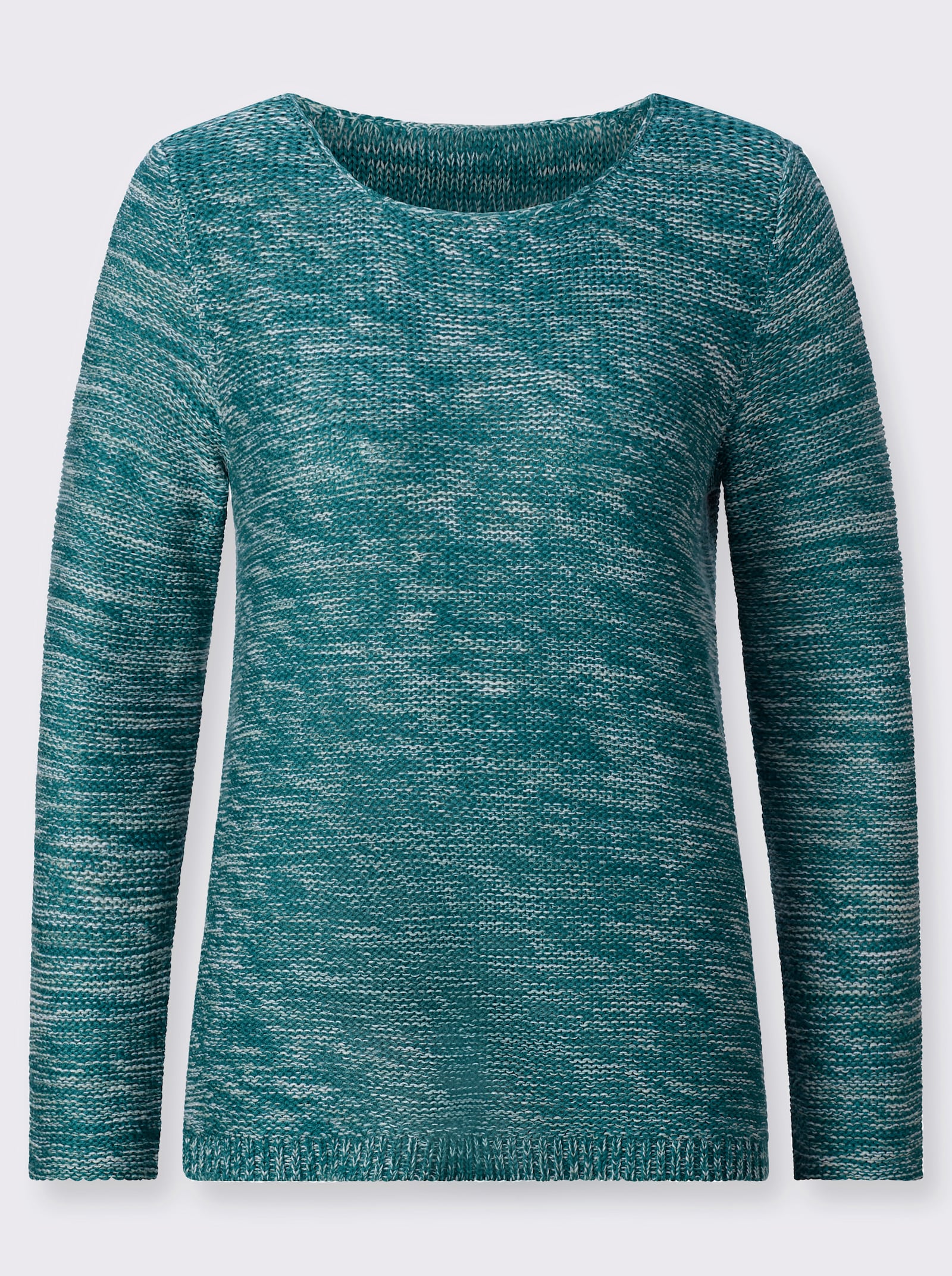 Rundhalspullover aus Melange-Strick - petrol-meliert