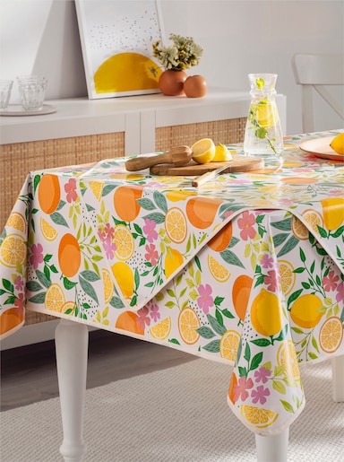 Tischdecke - weiß-gelb-bedruckt
