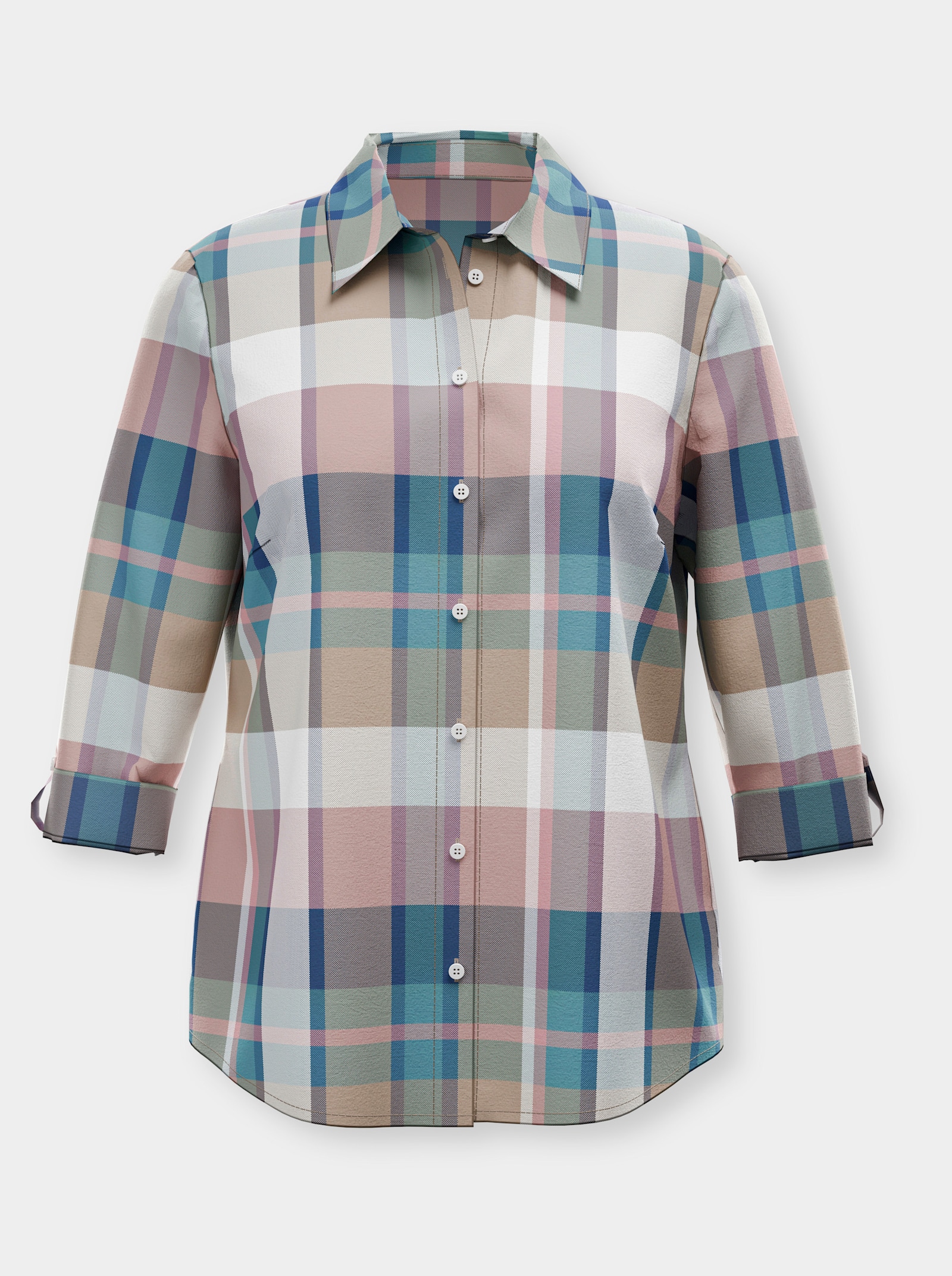 Karobluse mit Krempelärmeln - jade-hortensie-kariert