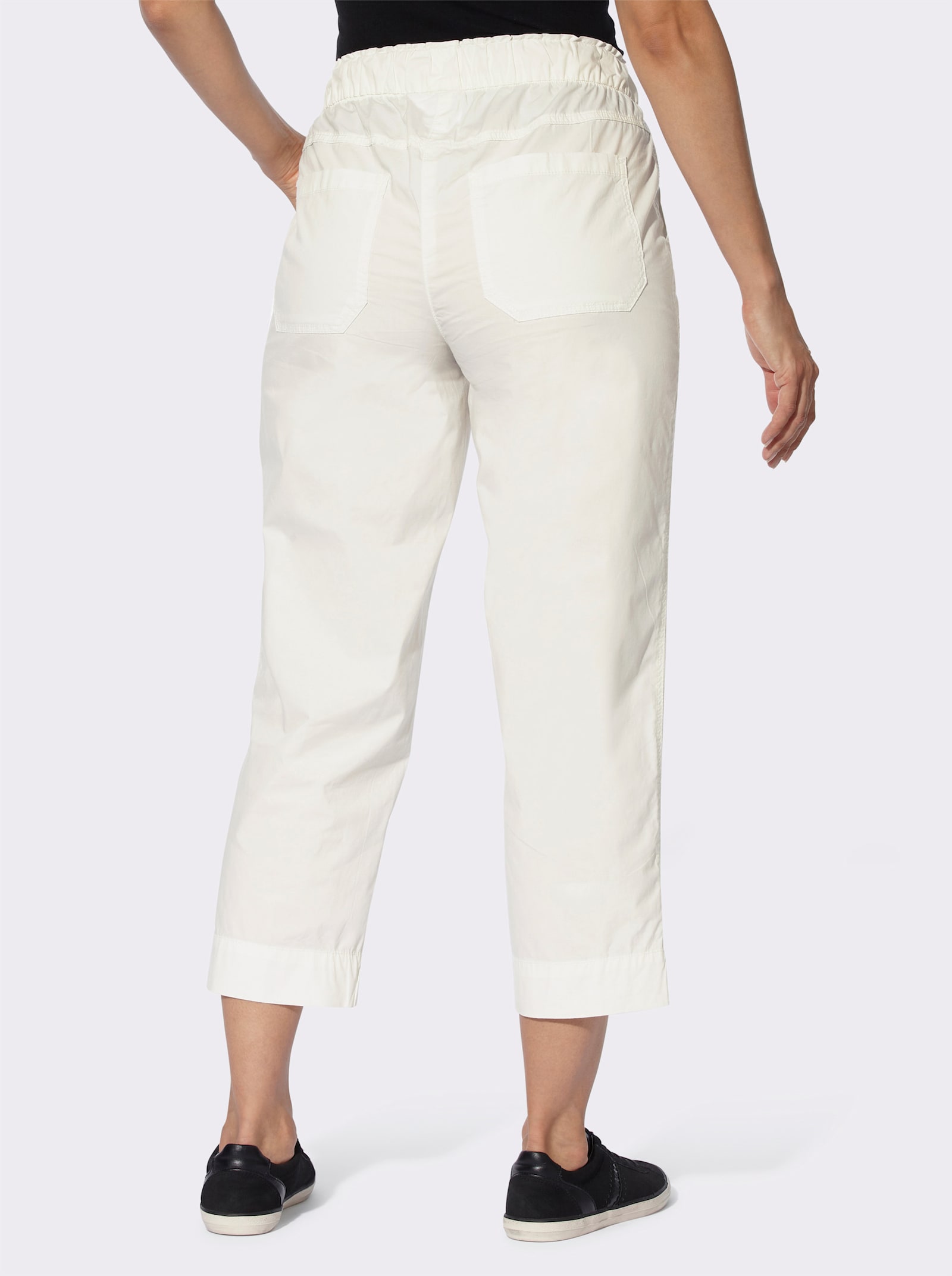 7/8-broek met comfortband rondom, gerimpeld - ecru