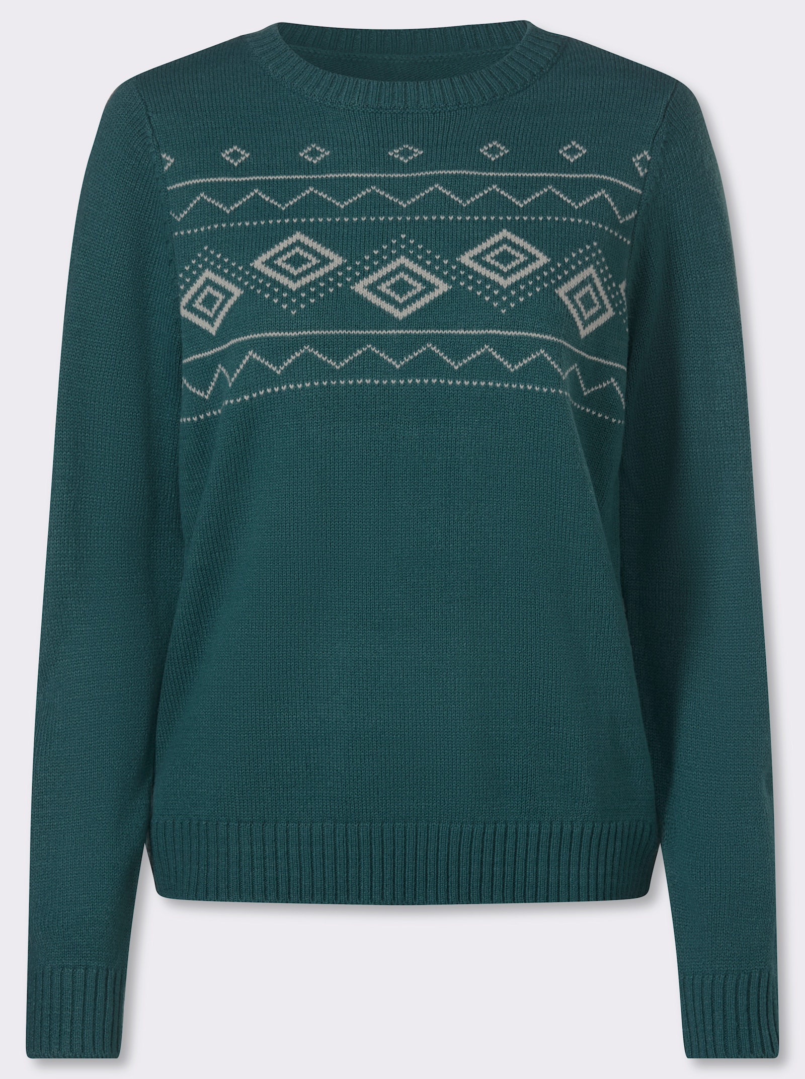 Jacquard-Pullover mit platziertem Muster - petrol-sand