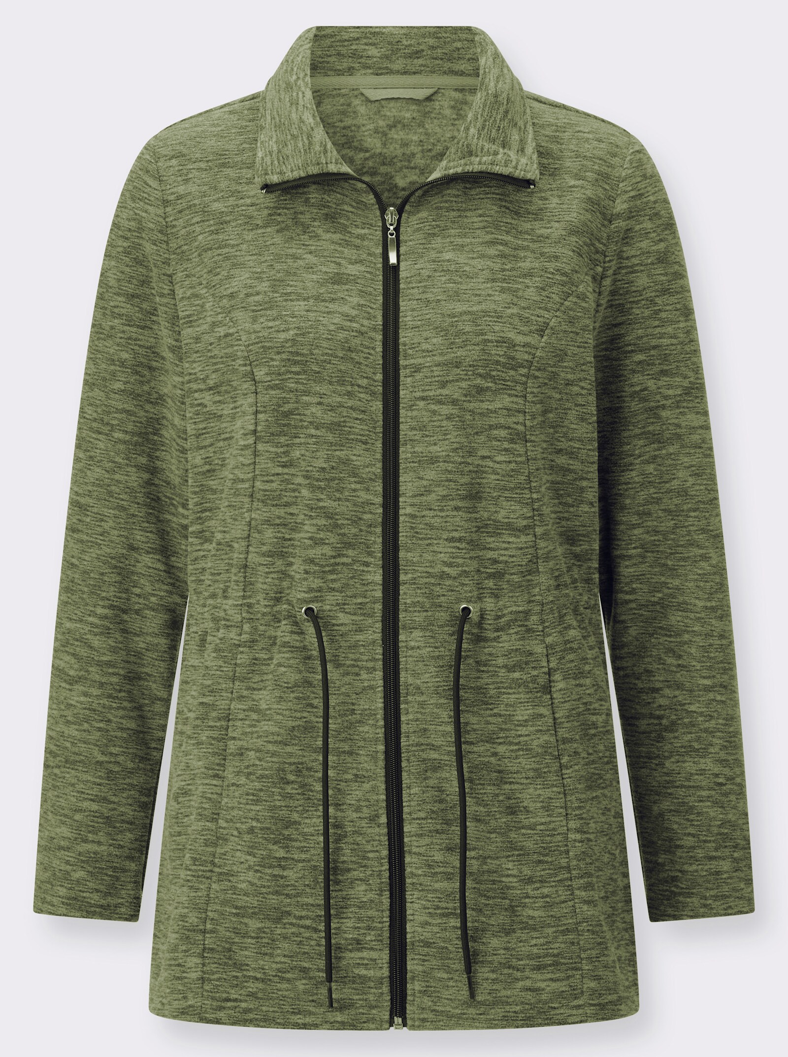  Fleecejacke in Longform - khaki-schilf-meliert