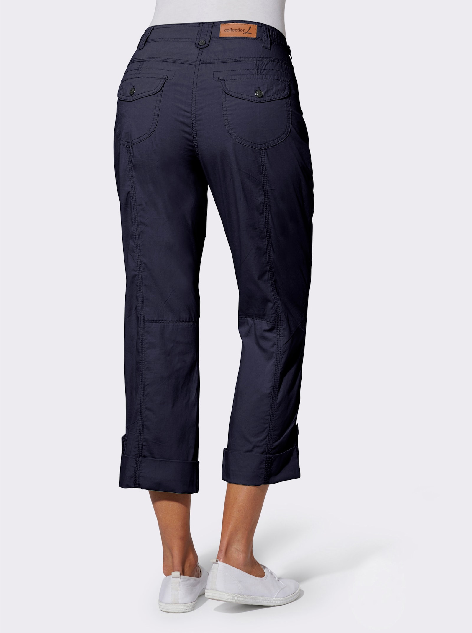 Baumwollhose mit krempelbaren Beinen - marine