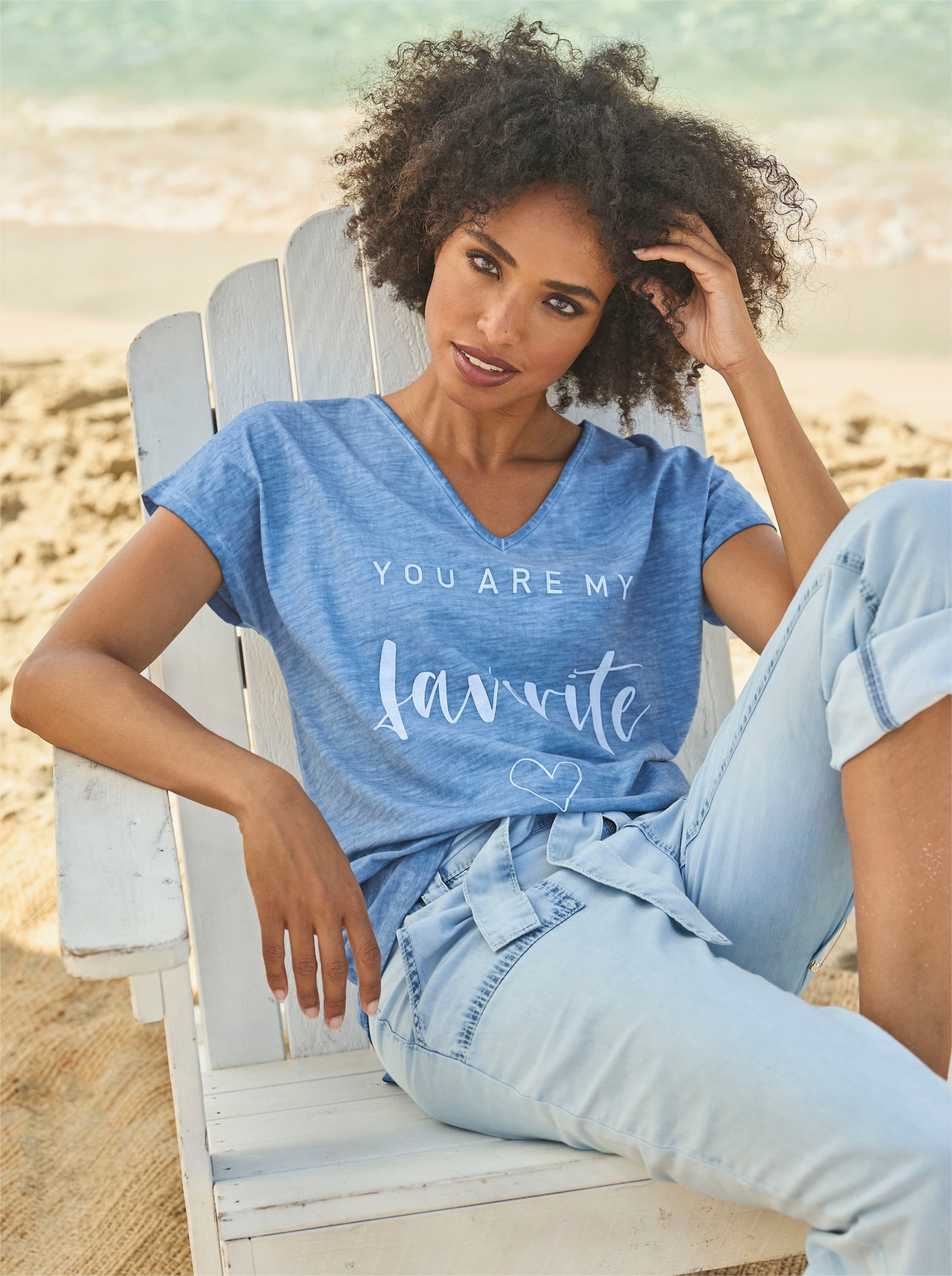 heine Print-Shirt mit Oil-dyed-Waschung - mittelblau