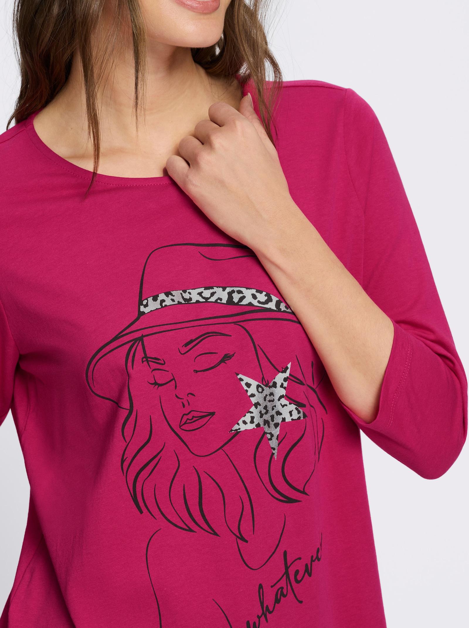 Longshirt mit Folien-Print vorne - pink-schwarz