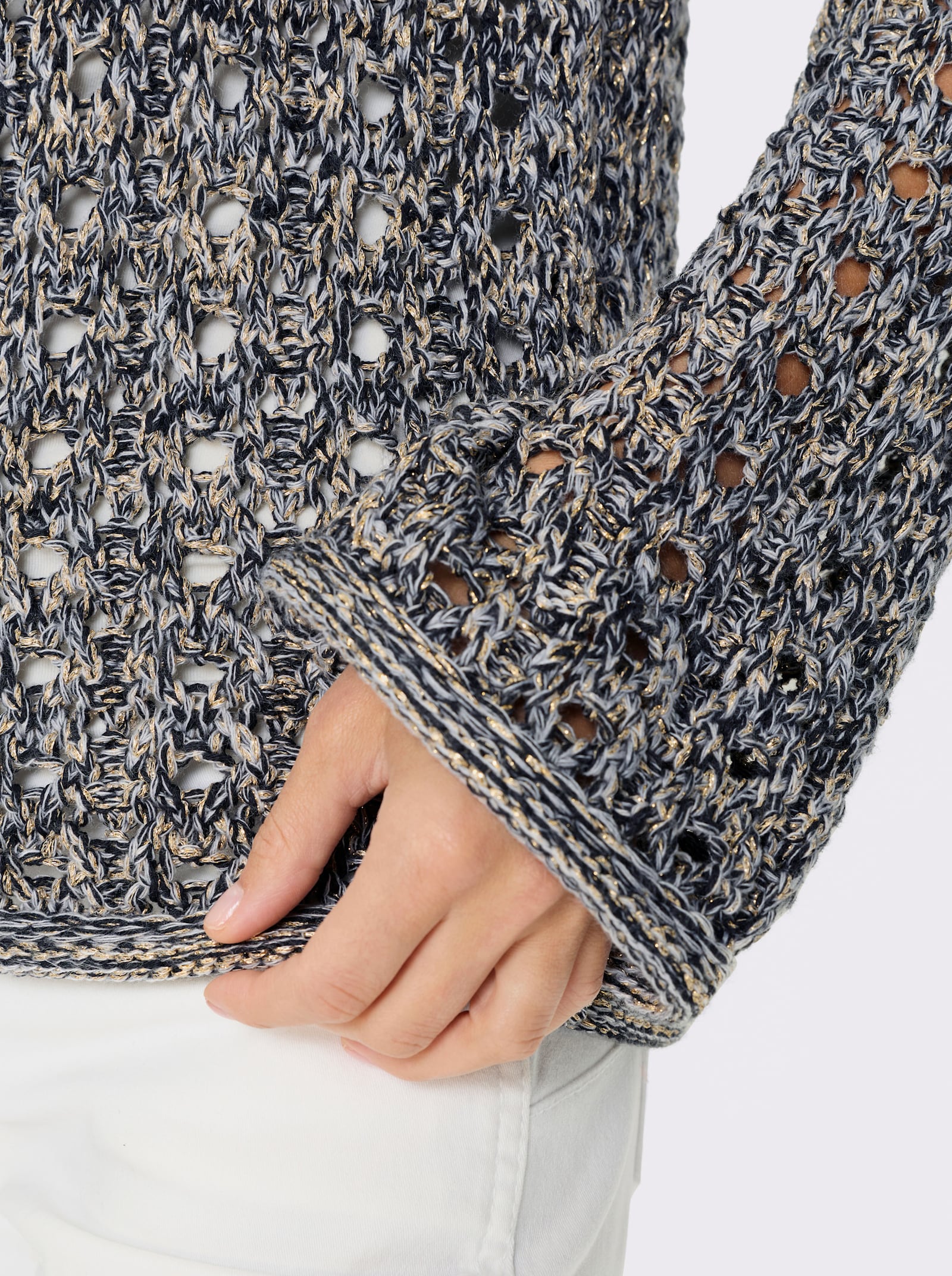 heine Ajourpullover - schwarz-weiß-gemustert