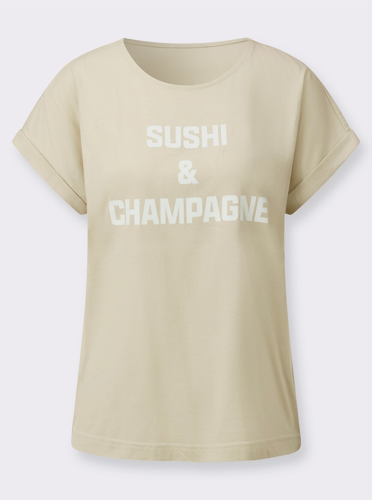 Rundhalsshirt - sand-weiß