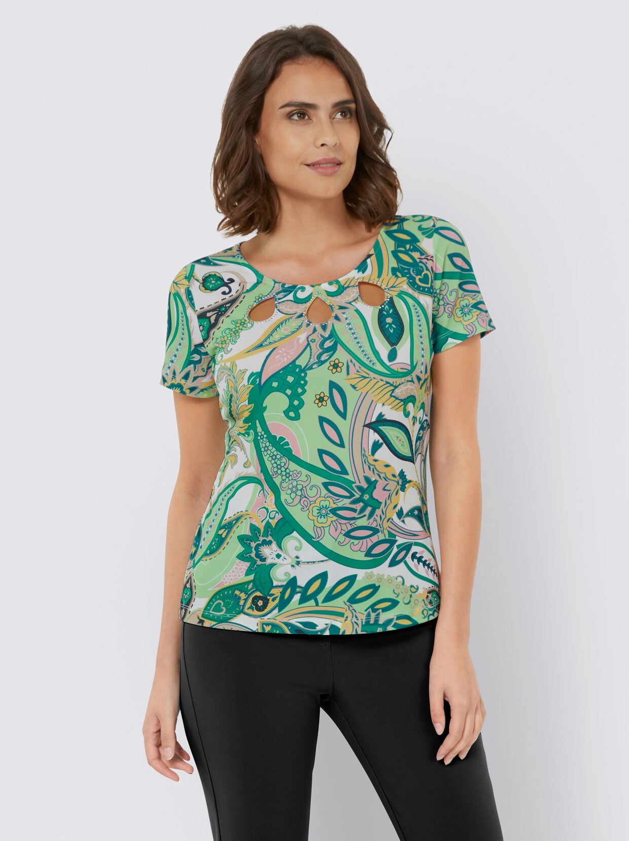 Ashley Brooke Druck-Shirt - grün-ecru-bedruckt