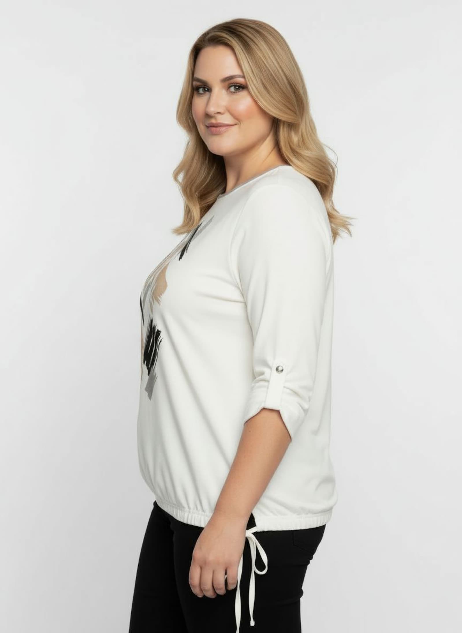 Print-Shirt mit silberfarbigen Details - ecru-schwarz-bedruckt