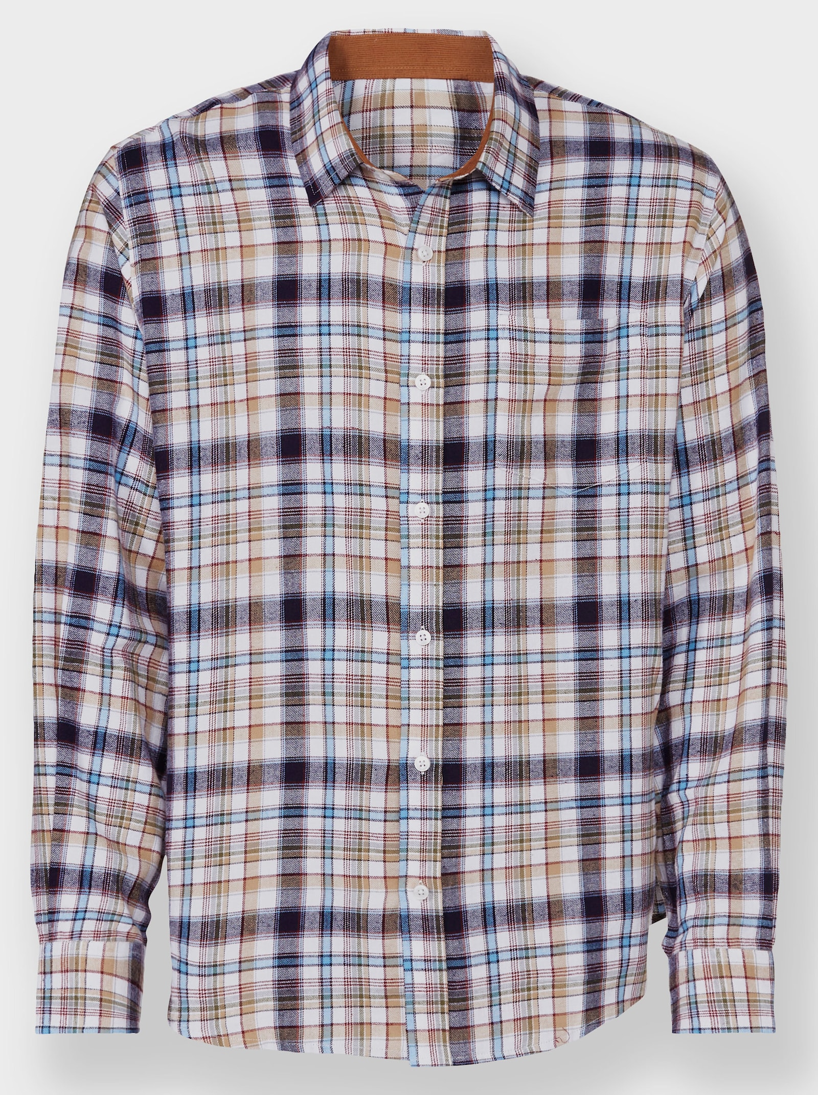 Marco Donati Flanellhemd mit Cord-Akzenten - marine-camel-kariert