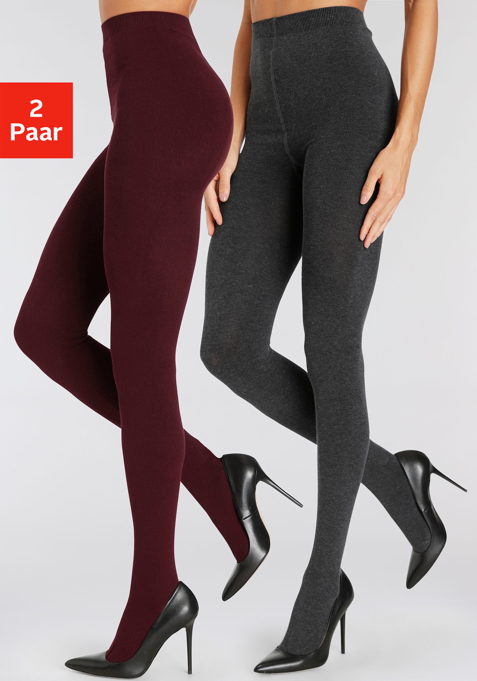 LASCANA Strickstrumpfhose - 1x pflaume, 1x anthrazit