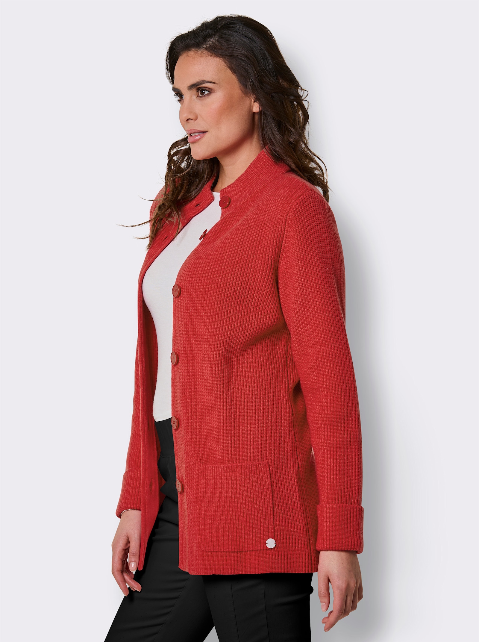 CREATION L PREMIUM Longstrickjacke in Ripp-Optik - rot
