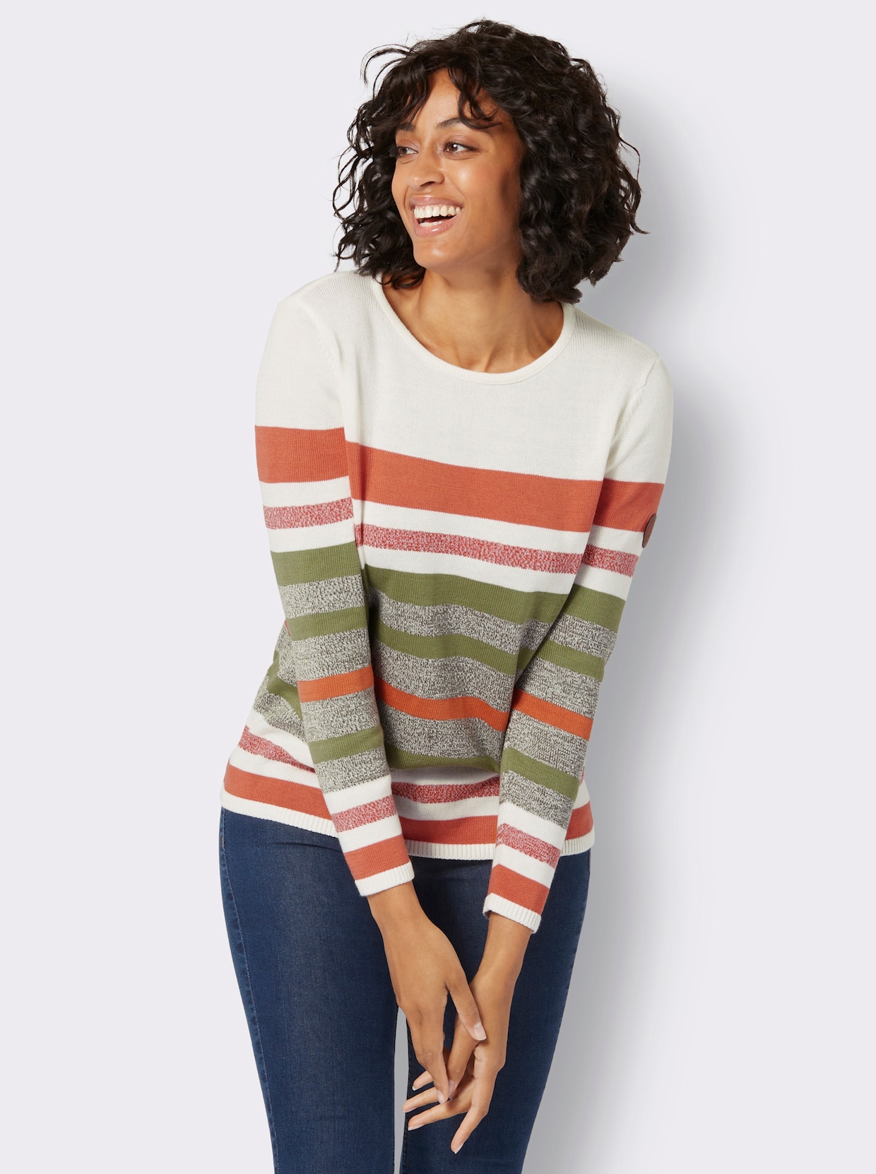 Pullover met lange mouwen - ecru/rietgroen gestreept